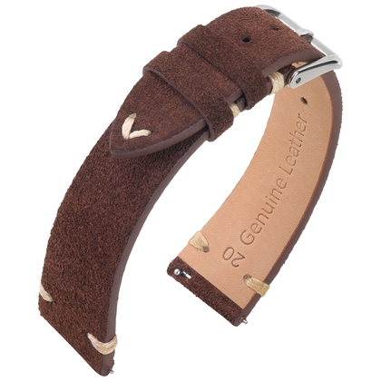 Suede Lederen Vintage Horlogebandje V-Stitch Bruin