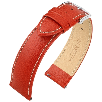 Hirsch Kansas Horlogebandje Buffelgrain Rood Wit Stiksel