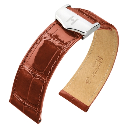 Horlogeband voor Cartier Tank met Vouwsluiting - Hirsch Savoir Louisiana Alligator Glanzend Bruin