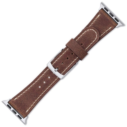 Horlogeband voor Apple Watch Vintage Bruin Leer Wit Stiksel