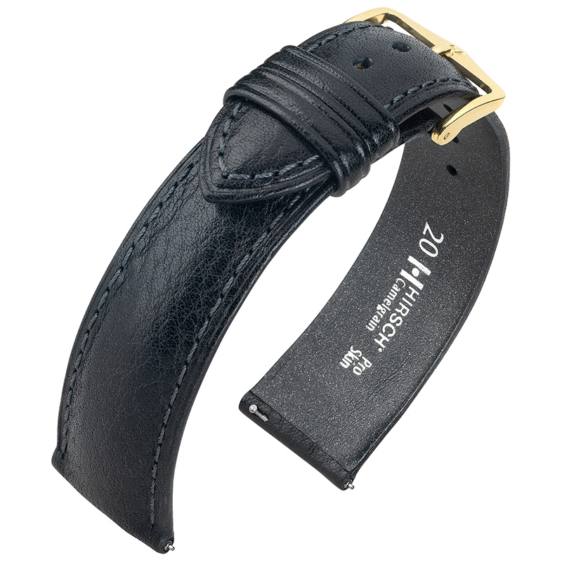 Hirsch Camelgrain Horlogebandje Pro Skin Antiallergisch Leer Zwart