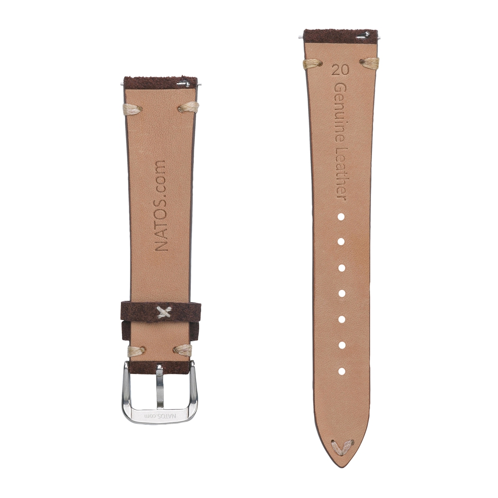 Suede Lederen Vintage Horlogebandje V-Stitch Bruin