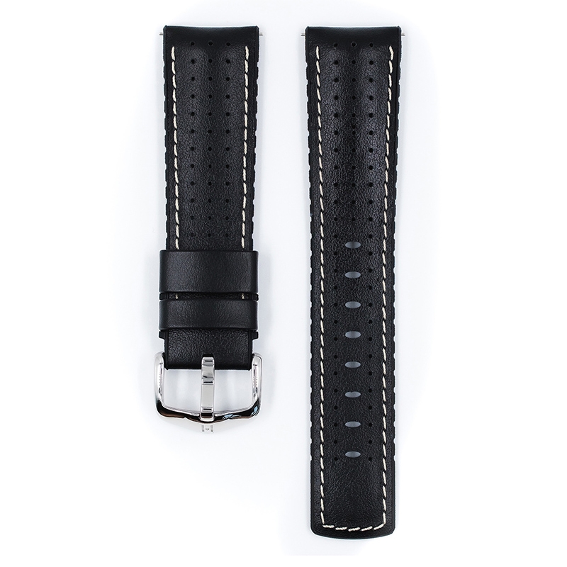 Hirsch Tiger Performance Horlogeband Zwart Leer / Zwart Rubber
