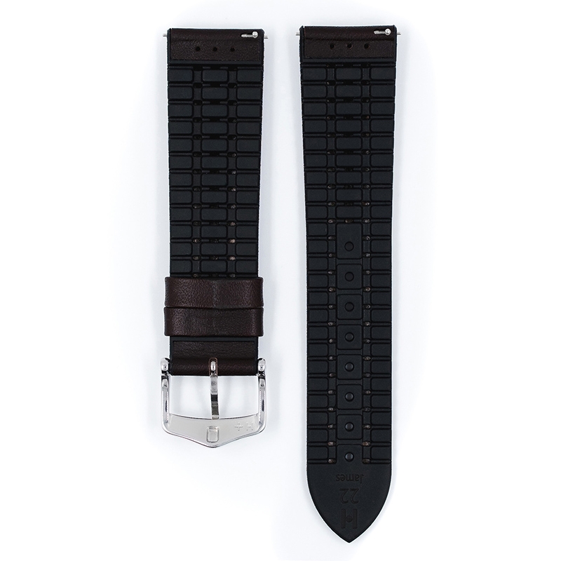Hirsch James Performance Horlogeband Donkerbruin Leer / Zwart Rubber