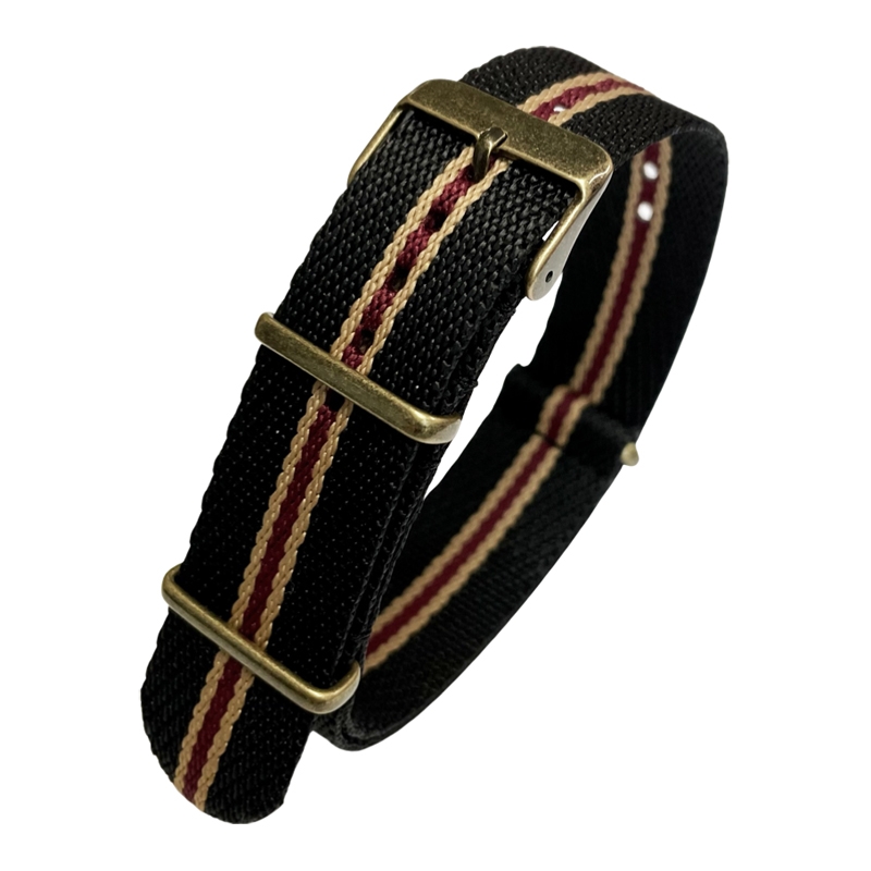 Slanted Black Sand Bordeaux NATO G10 Military Nylon Strap - BRONZE 22mm