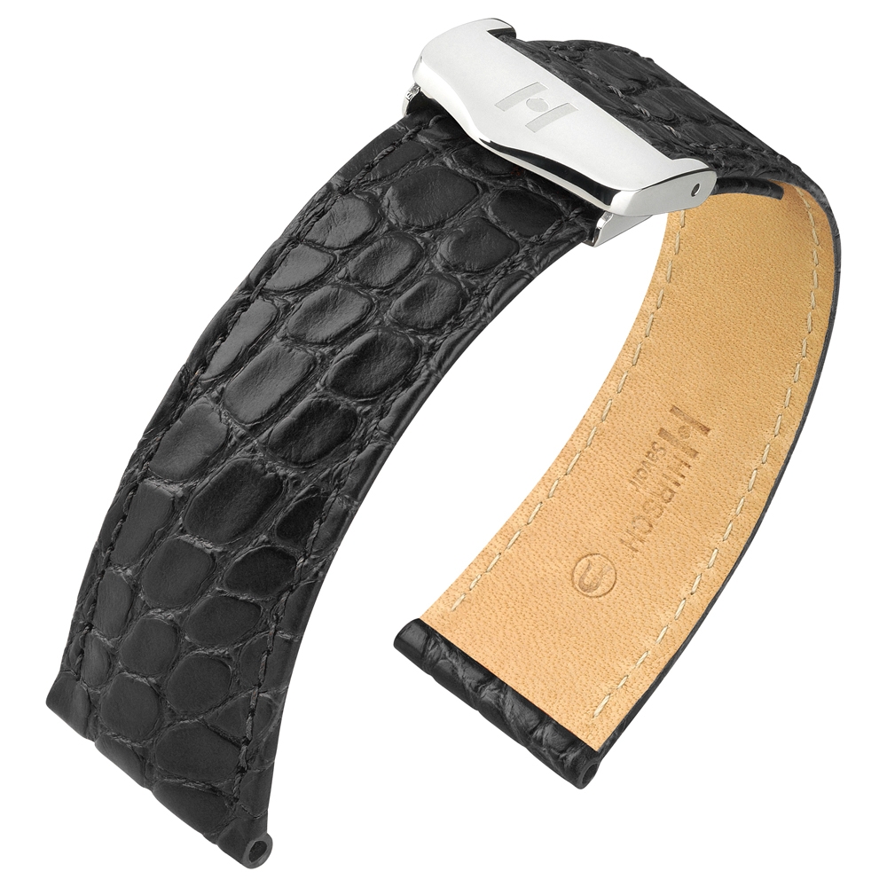 Horlogeband voor Cartier Tank met Vouwsluiting - Hirsch Savoir Alligator Flankleer Zwart