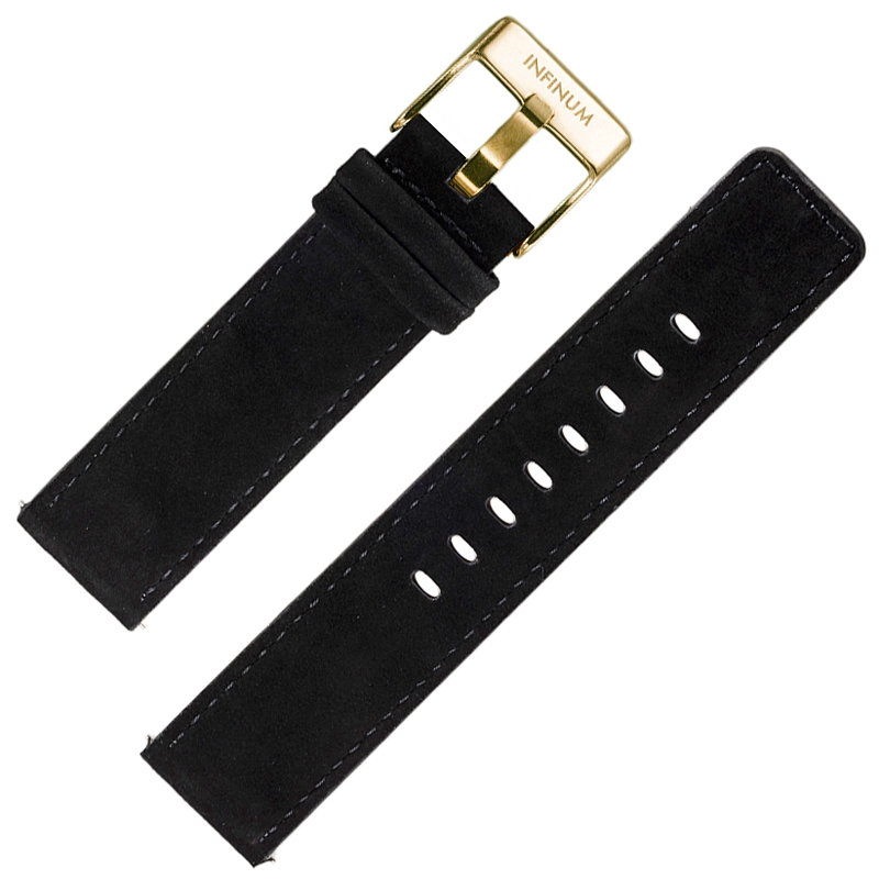 Infinum Firmitudo Horlogebandje Suède Zwart Gouden Gesp 22mm
