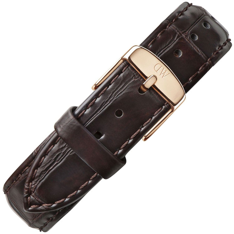 Daniel Wellington 20mm Classic York Donkerbruin Crocograin Leer Horlogebandje Rosé Gesp