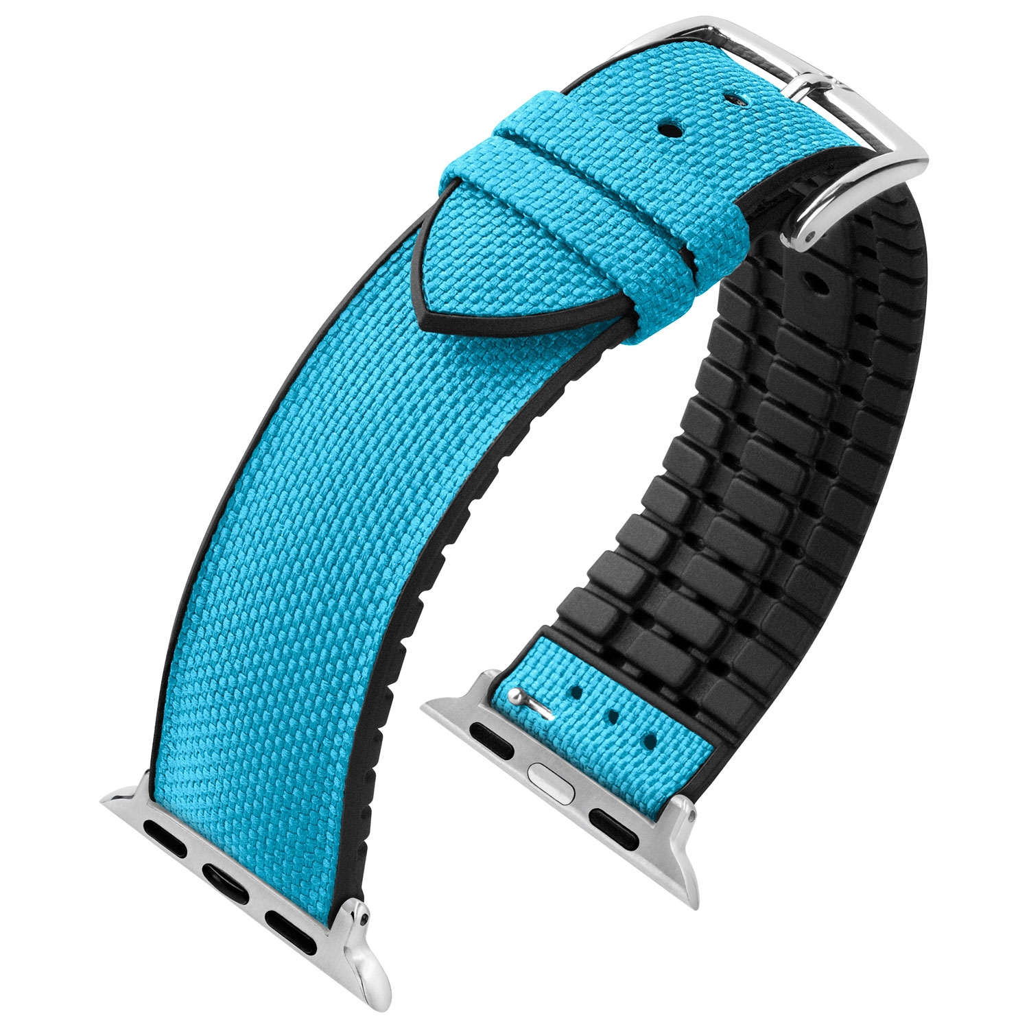Apple Watch Horlogeband Hirsch Arne Recycled Turquoise PET op Zwart Natuurrubber