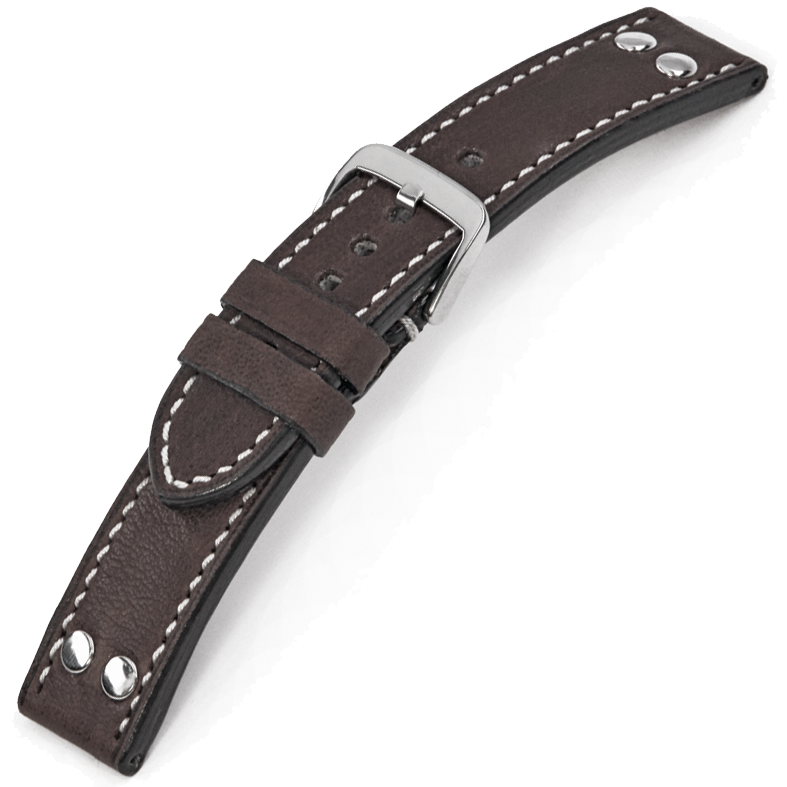 Happel Rockford Horlogebandje Vintageleer met Popnagels Bruin