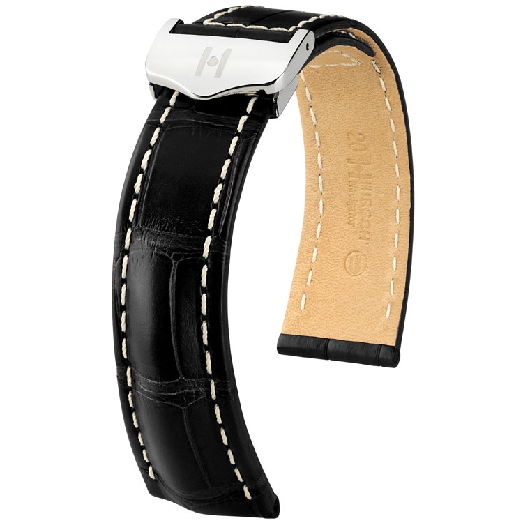 Horlogeband Voor Breitling Vouwsluiting - Hirsch Navigator Louisiana Alligator Mat Zwart