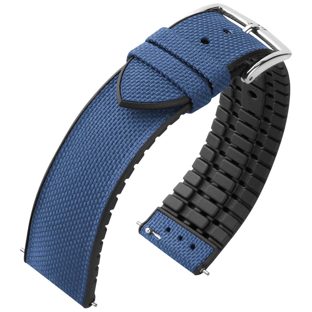Hirsch Arne Performance Recycled Horlogeband Blauw PET / Zwart Rubber