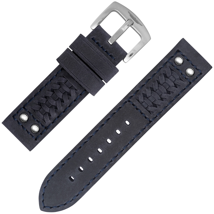StrapWorks Ranger Geweven Lederen Horlogebandje Donkerblauw
