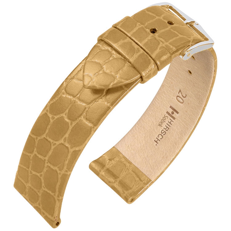 Hirsch Sobek Horlogebandje Krokostructuur Beige