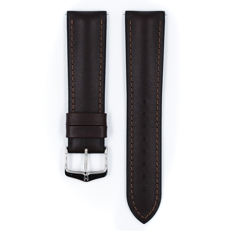 Hirsch James Performance Horlogeband Donkerbruin Leer / Zwart Rubber