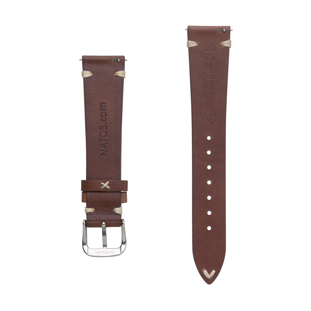 Oily Leather Vintage Lederen V-Stitch Horlogebandje Bruin