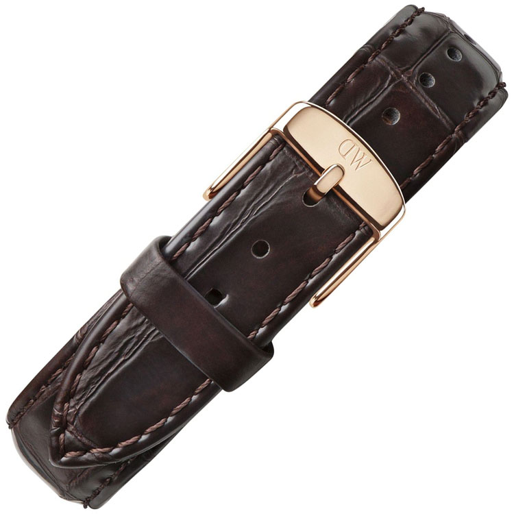 Daniel Wellington 18mm Classic York Donkerbruin Crocograin Leer Horlogebandje Rosé Gesp