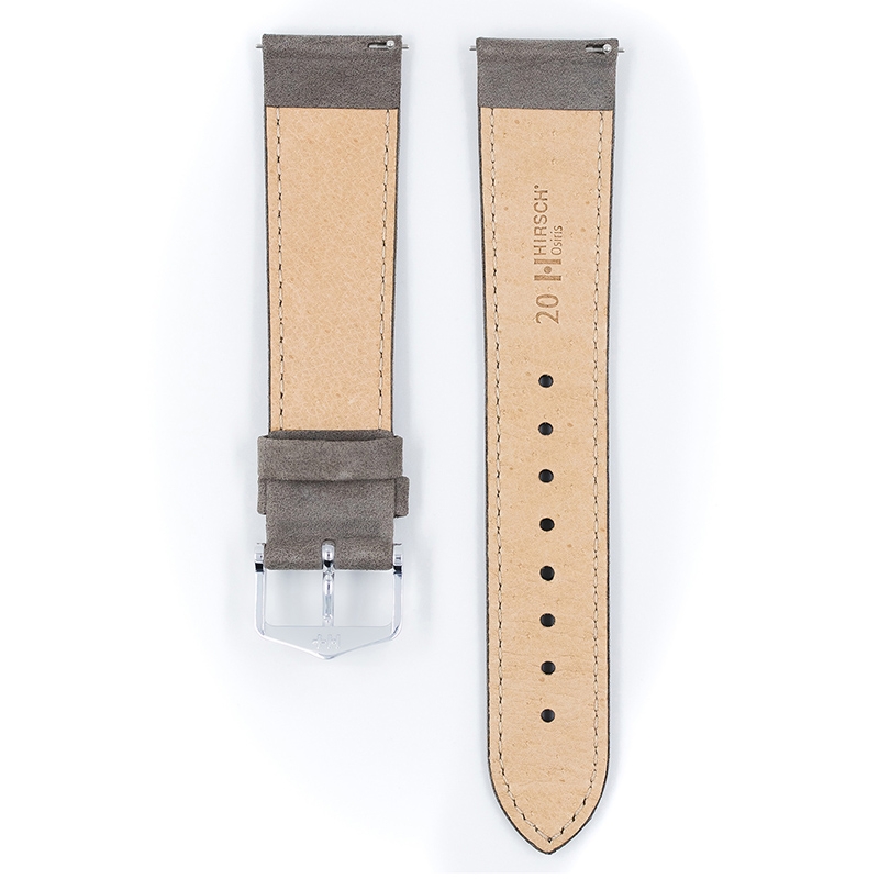 Hirsch Nubuck Horlogebandje Kalfsleer Grijs
