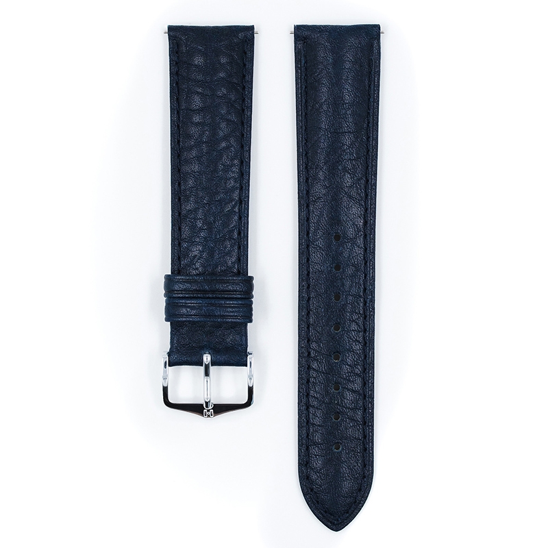 Hirsch Camelgrain Horlogebandje Pro Skin Antiallergisch Leer Blauw