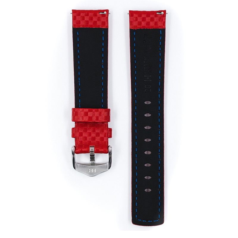 Hirsch Carbon Horlogebandje 100 m Water-Resistant Rood