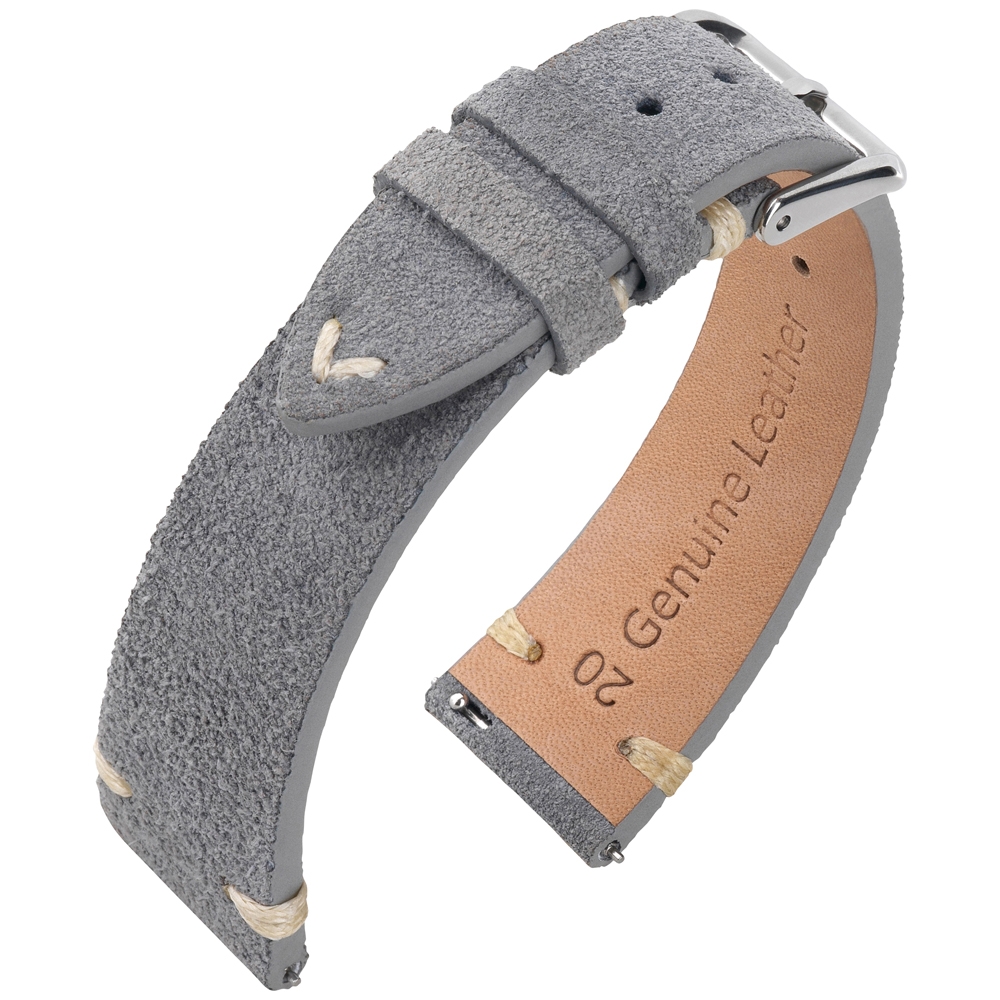 Suede Lederen Vintage Horlogebandje V-Stitch Grijs
