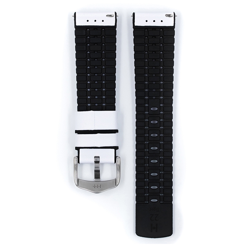 Hirsch Tiger Performance Horlogeband Wit Leer / Zwart Rubber