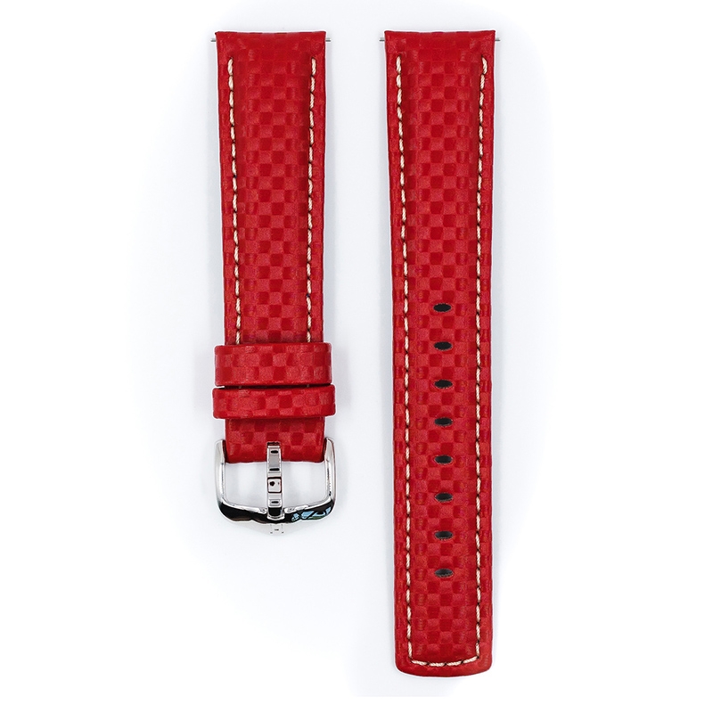 Hirsch Carbon Horlogebandje 100 m Water-Resistant Rood