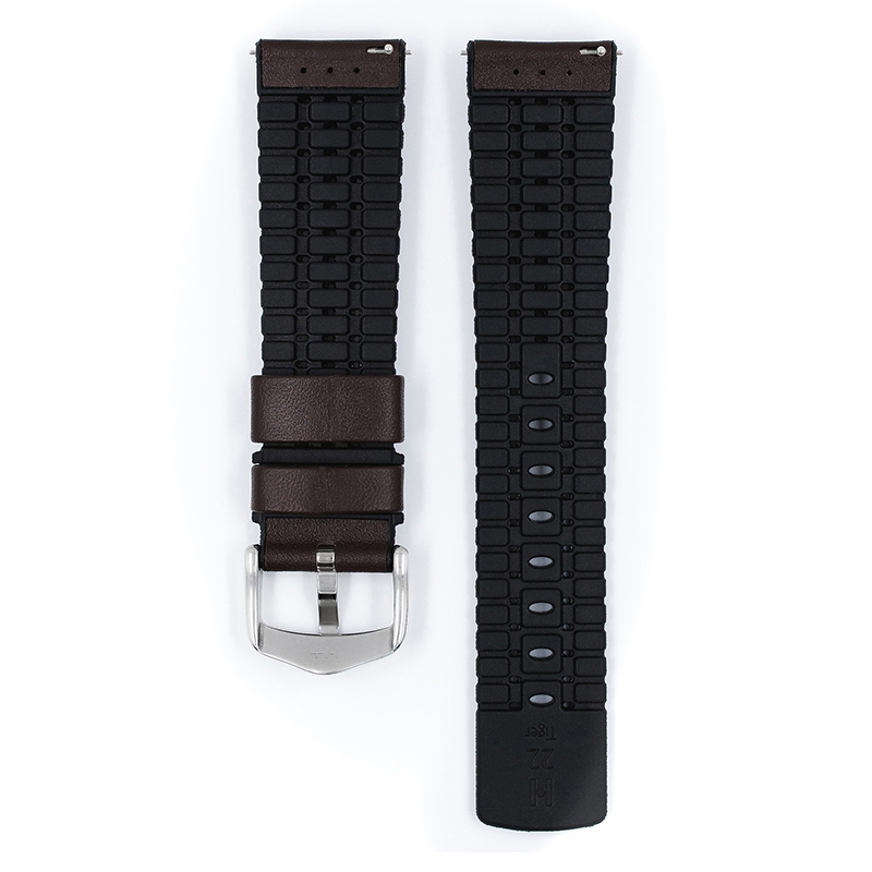 Hirsch Tiger Performance Horlogeband Bruin Leer / Zwart Rubber