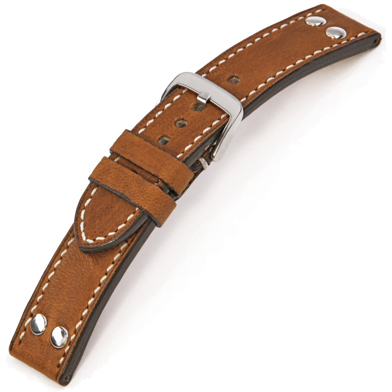 Happel Rockford Horlogebandje Vintageleer met Popnagels Cognac