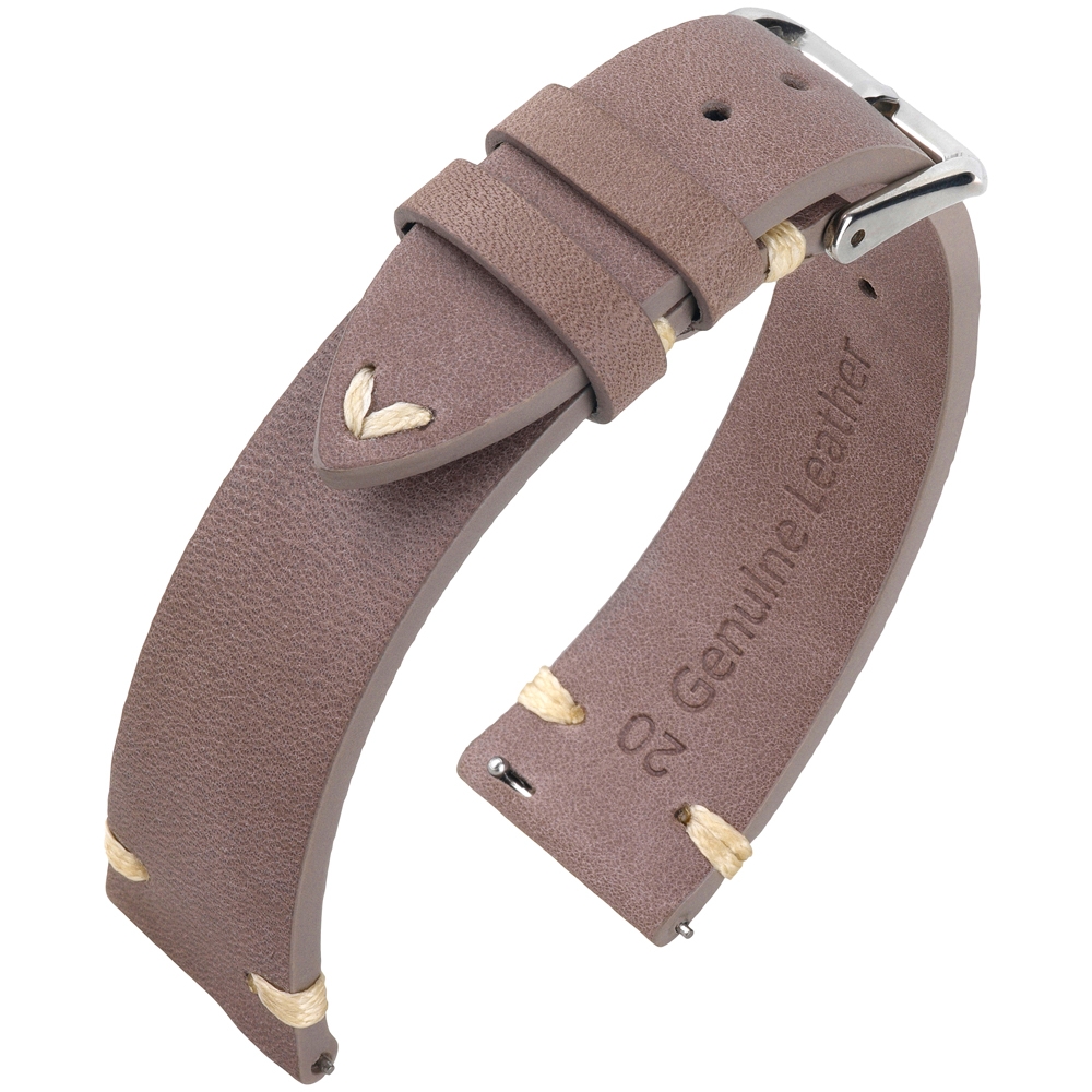 Oily Leather Vintage Lederen V-Stitch Horlogebandje Taupe