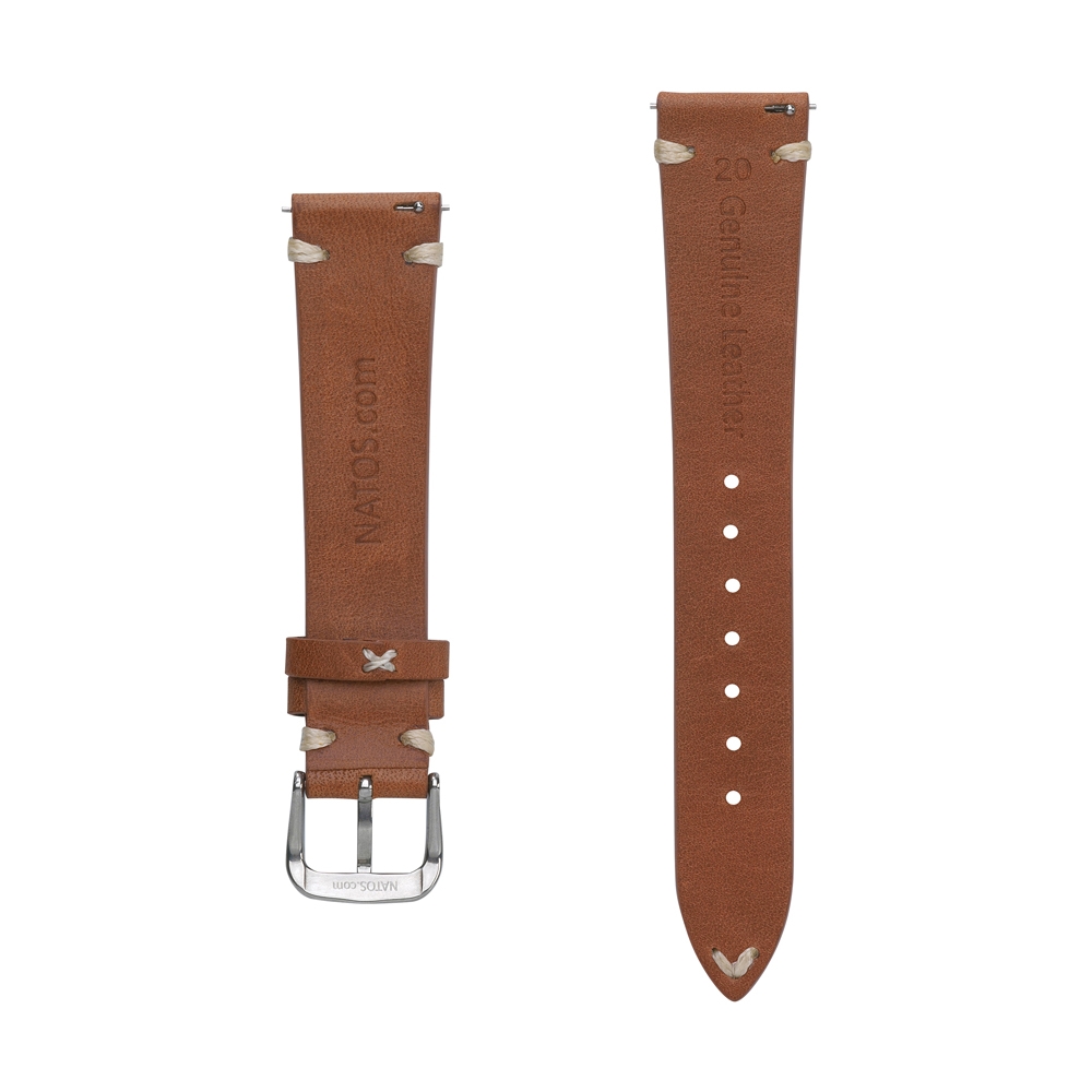 Oily Leather Vintage Lederen V-Stitch Horlogebandje Cognac