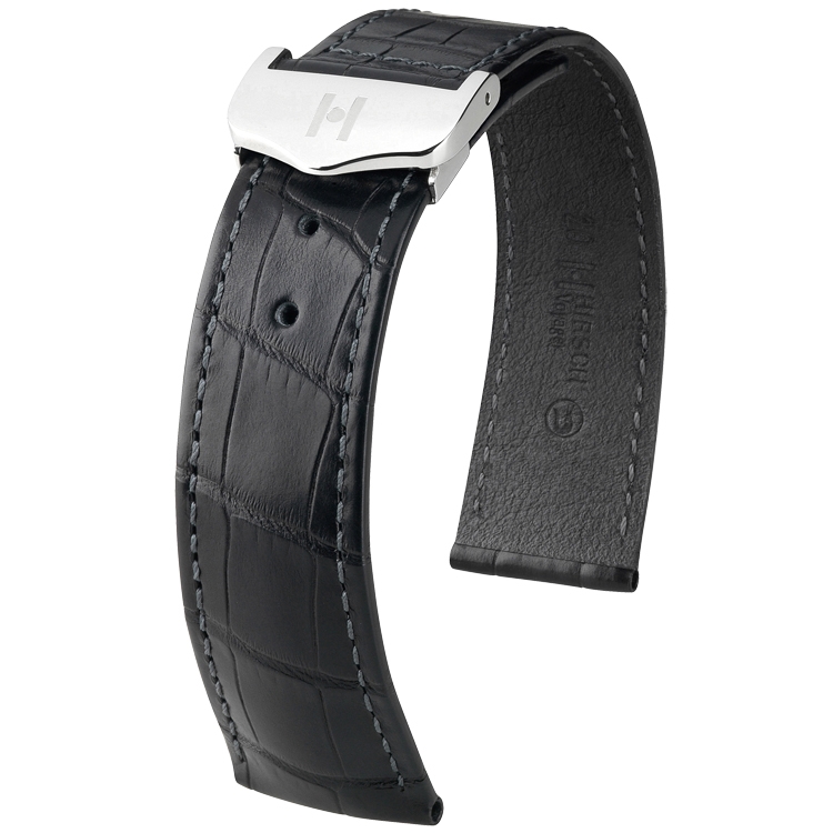 Hirsch Voyager Horlogeband voor Omega Vouwsluiting Louisiana Alligator Zwart