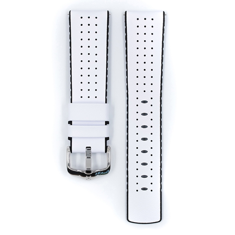 Hirsch Tiger Performance Horlogeband Wit Leer / Zwart Rubber