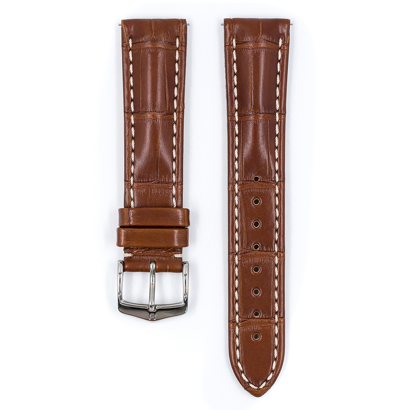 Hirsch Capitano Louisiana Alligator Horlogebandje Semi-Mat Goudbruin 100m WR