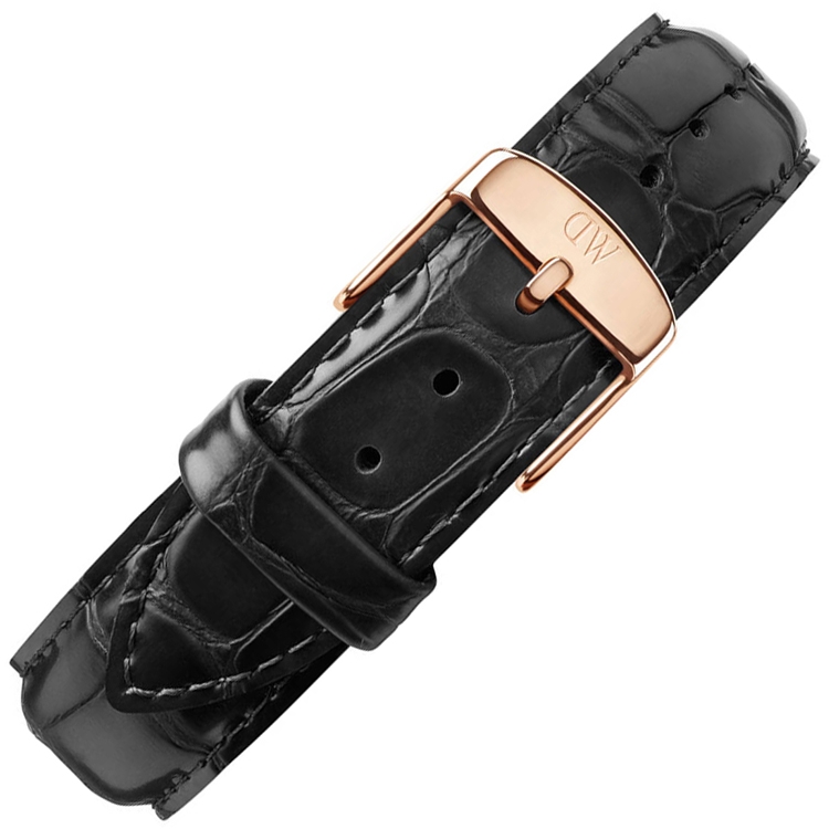 Daniel Wellington 19mm Dapper Reading Zwart Leer Horlogebandje Rosé Gesp 