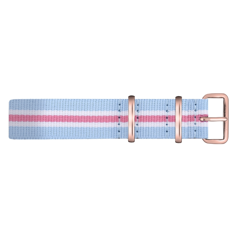Paul Hewitt NATO Horlogeband Lichtblauw Wit Roze met Rosegouden Gesp 20mm