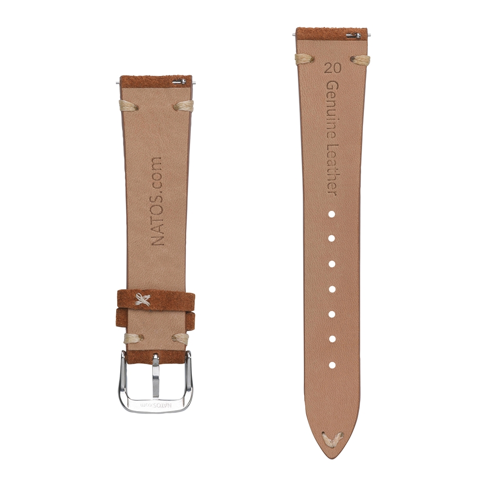 Suede Lederen Vintage Horlogebandje V-Stitch Cognac