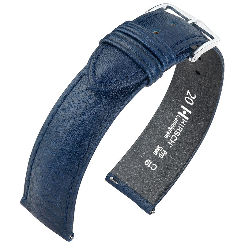 Hirsch Camelgrain Horlogebandje Pro Skin Antiallergisch Leer Blauw