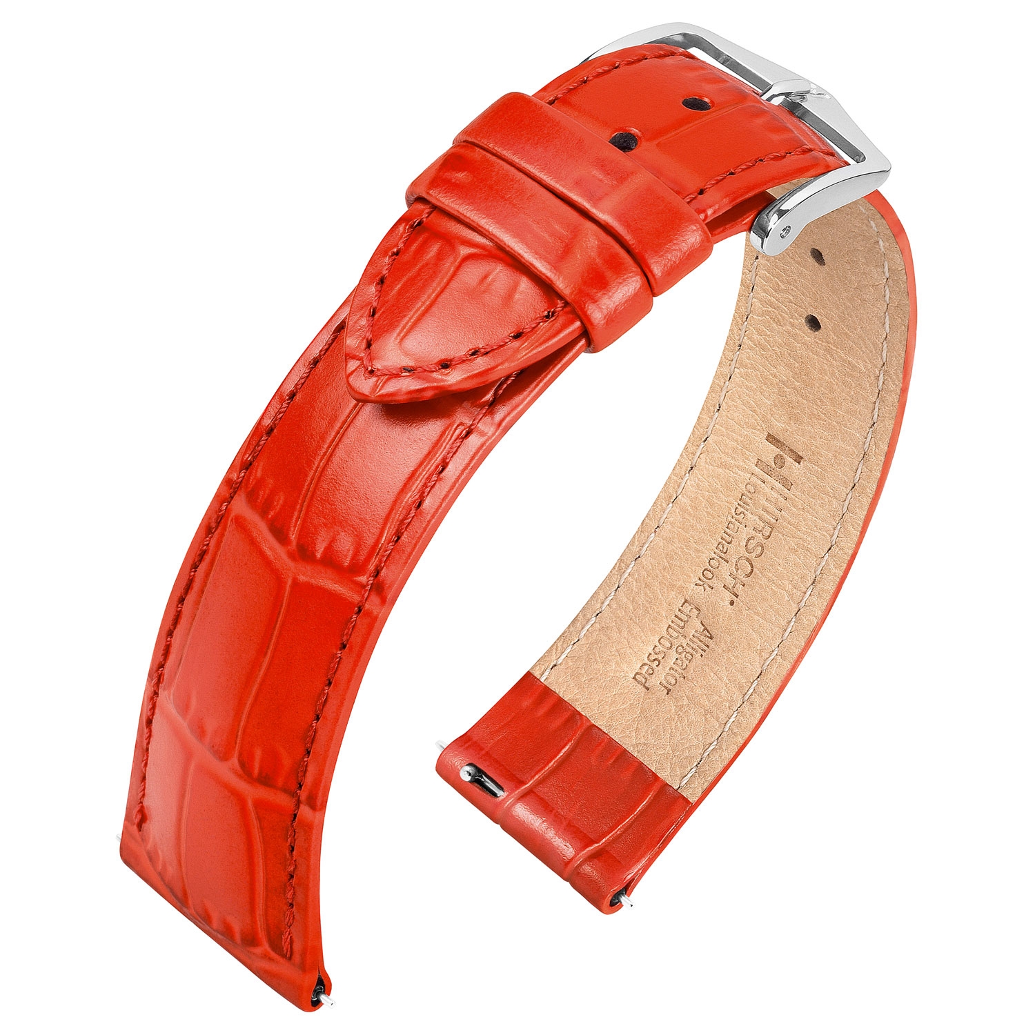 Hirsch Louisianalook Alligatorprint Horlogebandje Glanzend Rood