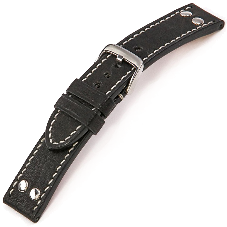 Happel Rockford Horlogebandje Vintageleer met Popnagels Zwart
