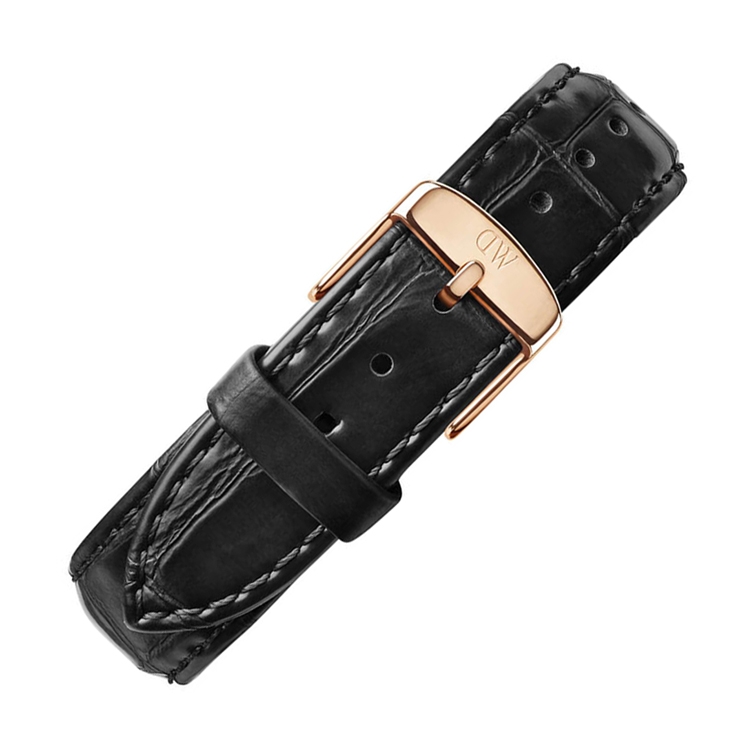 Daniel Wellington 14mm Petite Reading Zwart Leer Horlogebandje Rosé Gesp