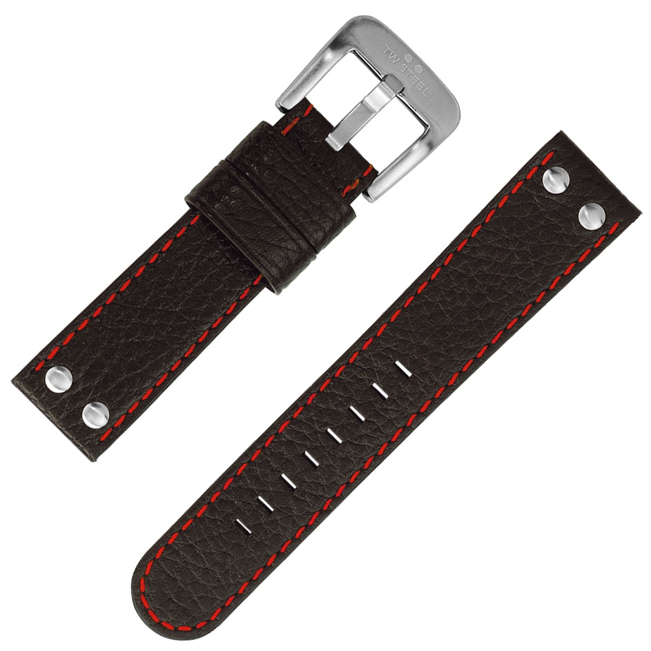TW Steel Horlogebandje CS7, CS9 - TWS7 Zwart, Rood Stiksel 22mm