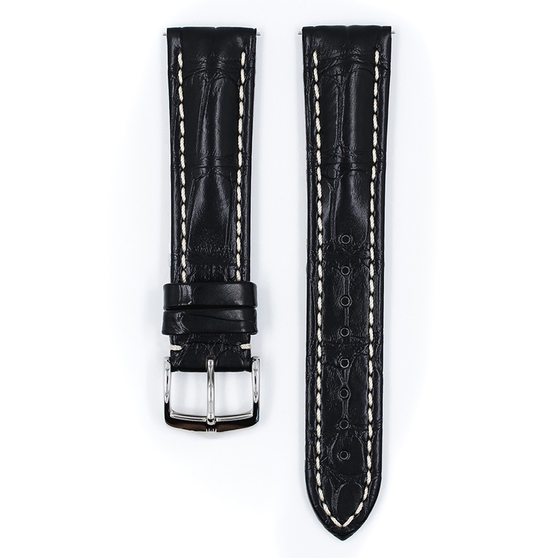 Hirsch Capitano Louisiana Alligator Horlogebandje Semi-Mat Zwart