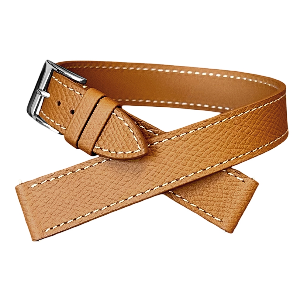 LIC Double Tour Type Hermes Wikkel Horlogeband Epsom Kalfsleer Lichtbruin