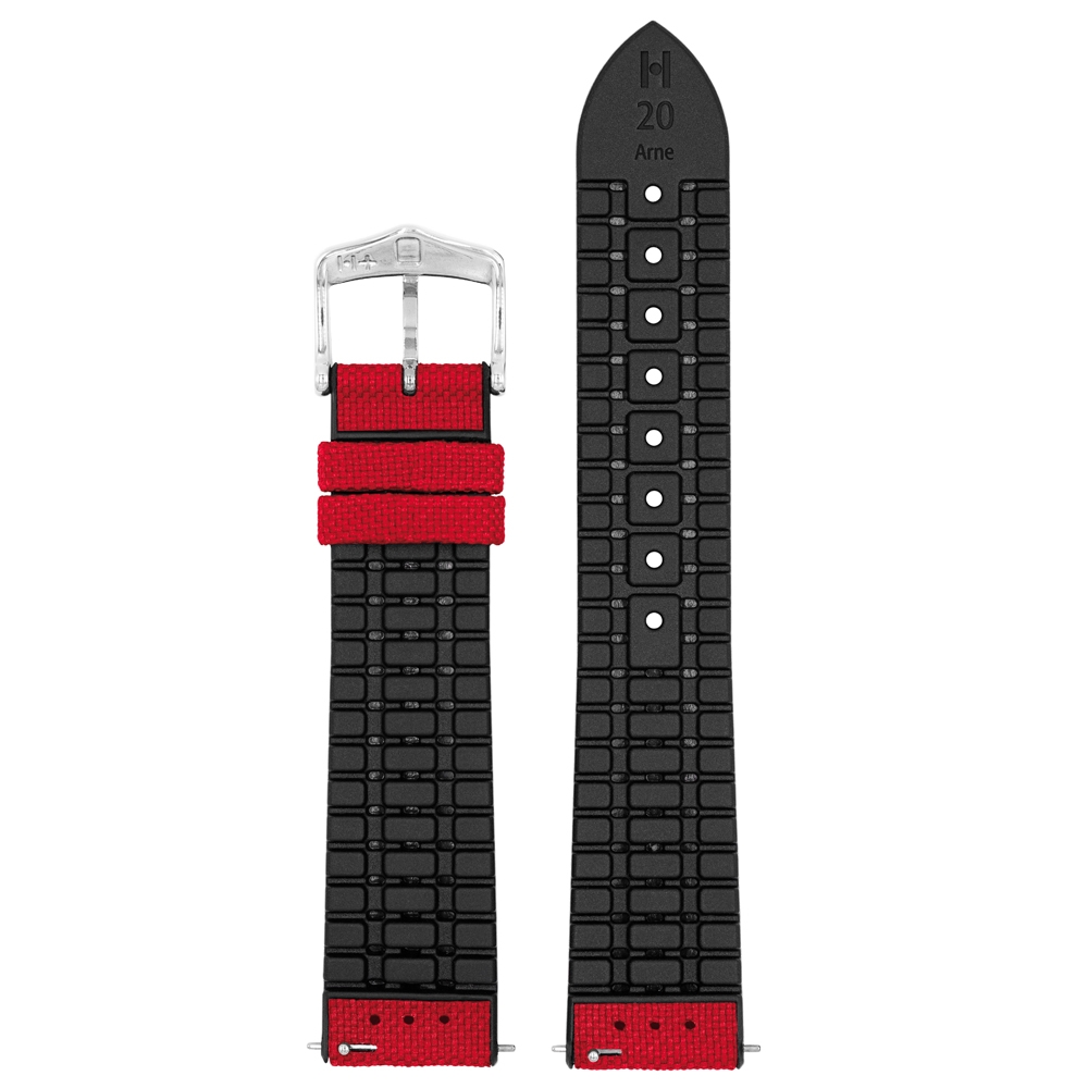 Hirsch Arne Performance Recycled Horlogeband Rood PET / Zwart Rubber