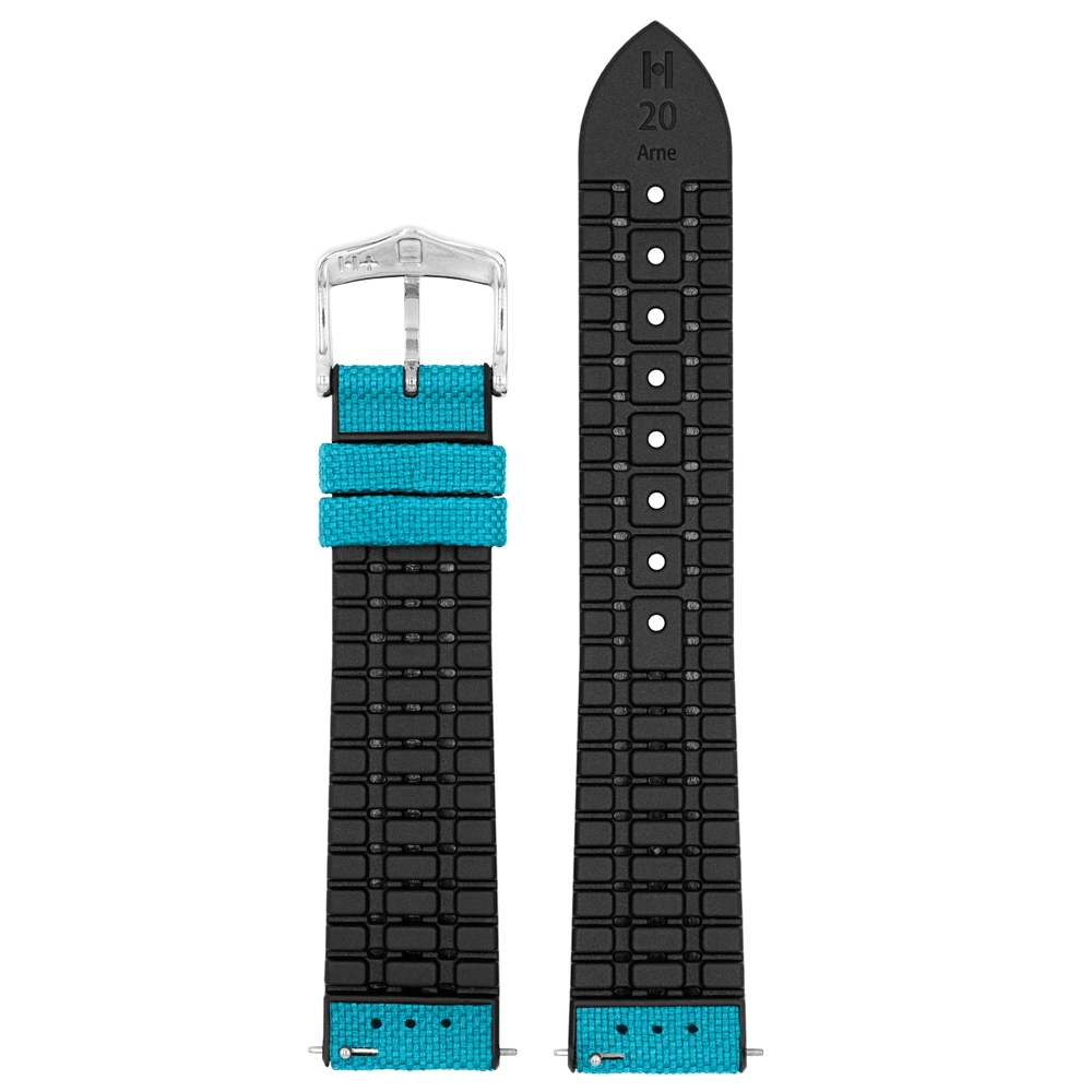 Hirsch Arne Performance Recycled Horlogeband Turquoise PET / Zwart Rubber