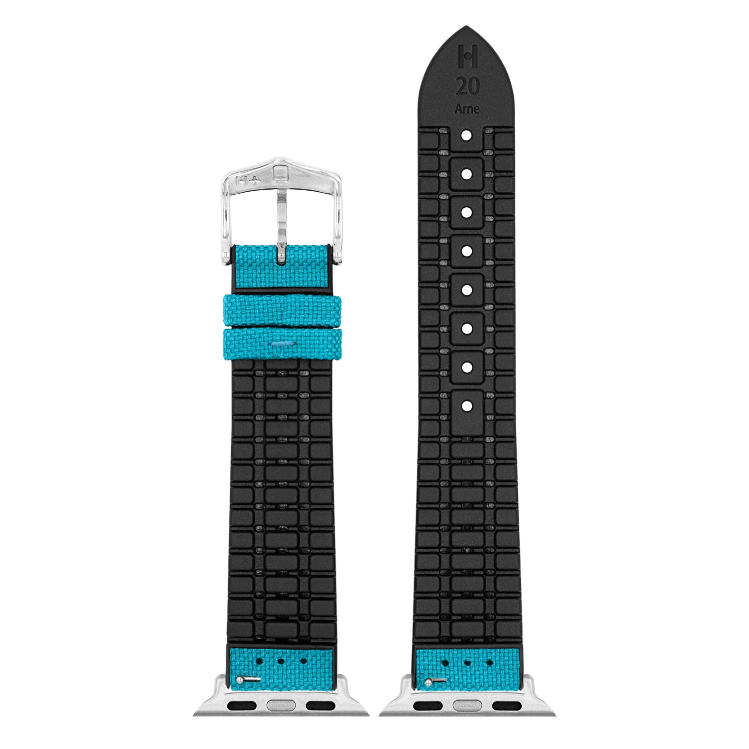 Apple Watch Horlogeband Hirsch Arne Recycled Turquoise PET op Zwart Natuurrubber