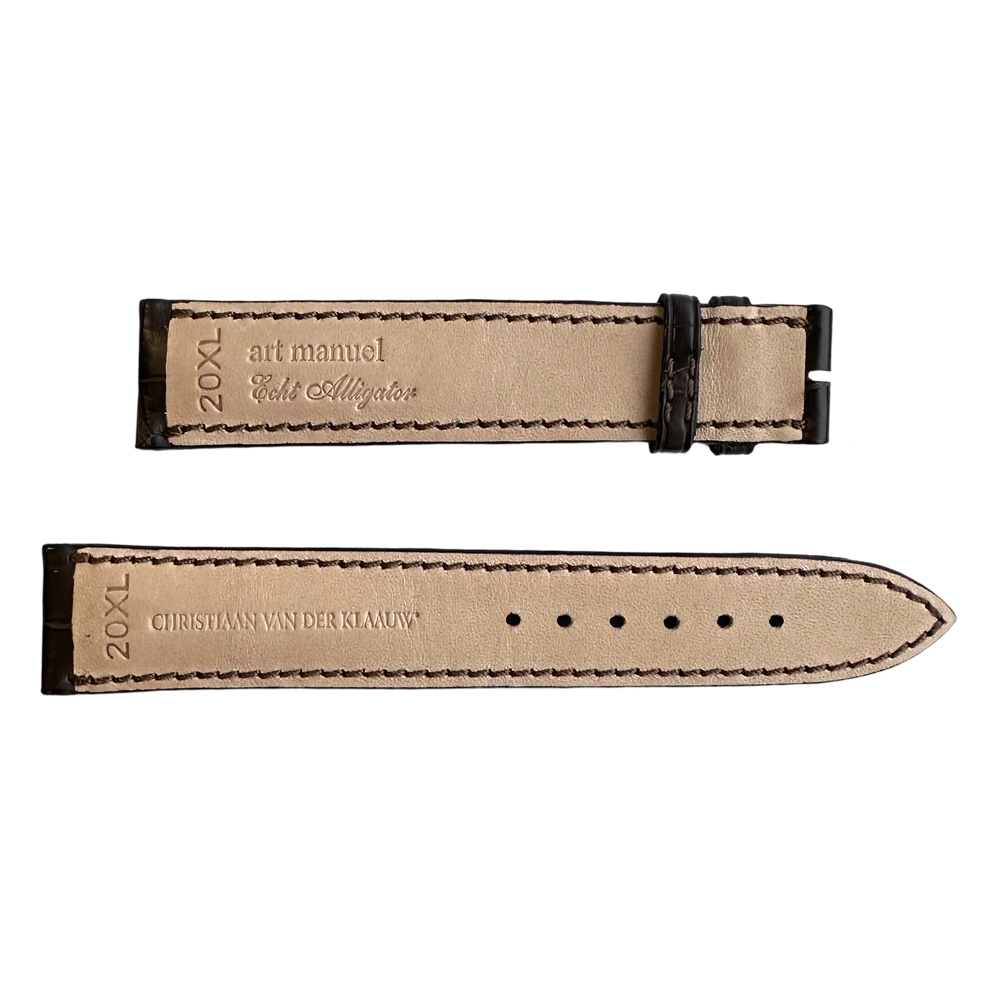 Originele Christiaan van der Klaauw Horlogeband Echt Alligatorleer Donkerbruin XL 20mm