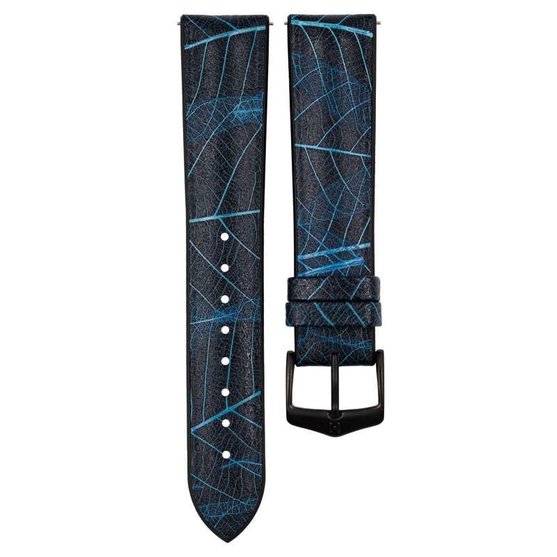 Hirsch Leaf Performance Horlogeband Echt Blad Blauw / Zwart Rubber
