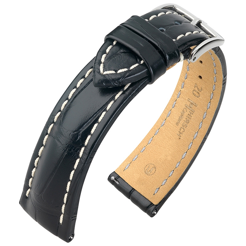 Hirsch Capitano Louisiana Alligator Horlogebandje Semi-Mat Zwart